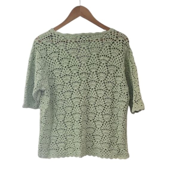 Bay Studio Crochet Knit Cardigan Sz XL Soft Sage Green Vintage Cottagecore Y2K - Picture 2 of 16
